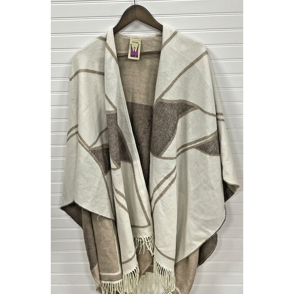 Anthony Original Multicolor Brown Ivory Plaid Open Shrug Sweater Shawl One Size
